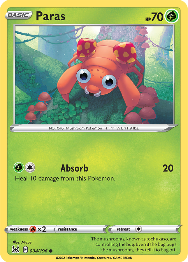 Paras 004/196 Reverse Holo Lost Origin Pokemon Card