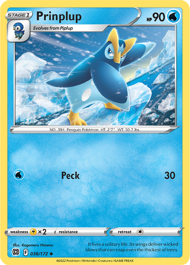 Prinplup 036/172 Reverse Holo Brilliant Stars Pokemon Card