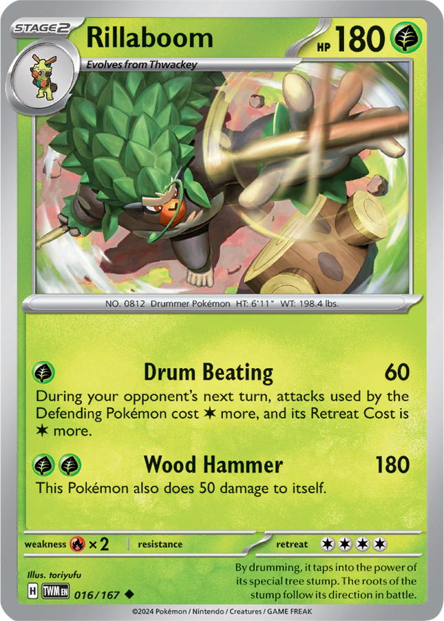 Rillaboom 016/167 Reverse Holo Twilight Masquerade Pokemon Card