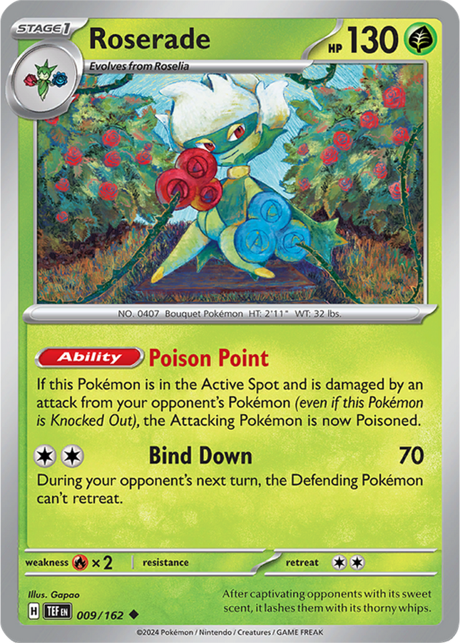 Roserade 009/162 Reverse Holo Temporal Forces Pokemon Card