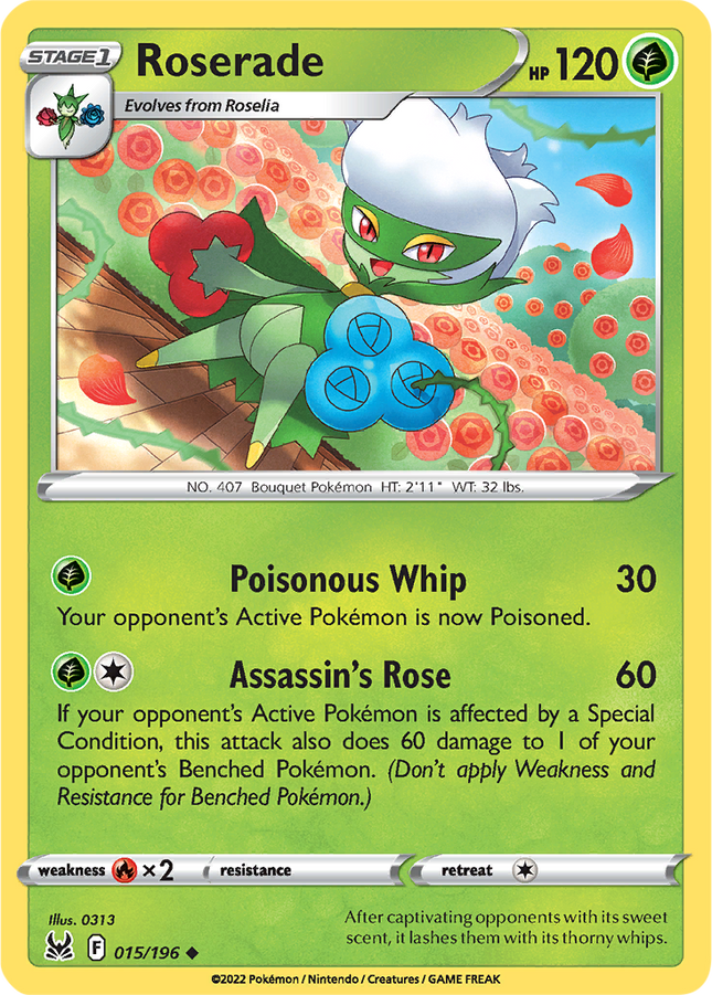 Roserade 015/196 Non-Holo Lost Origin Pokemon Card