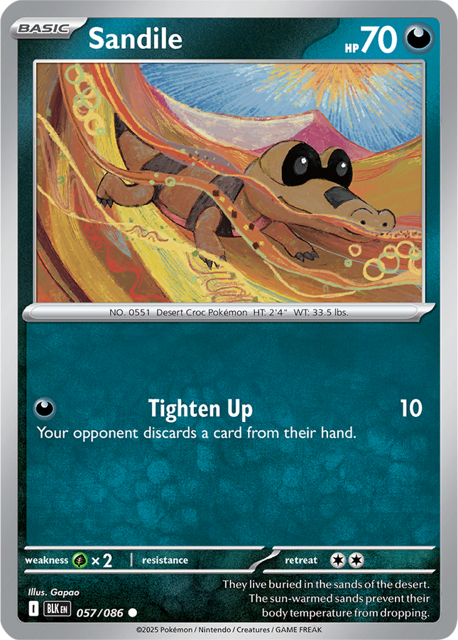 Sandile 057/086 Master Ball Reverse Holo Black Bolt Pokemon Card