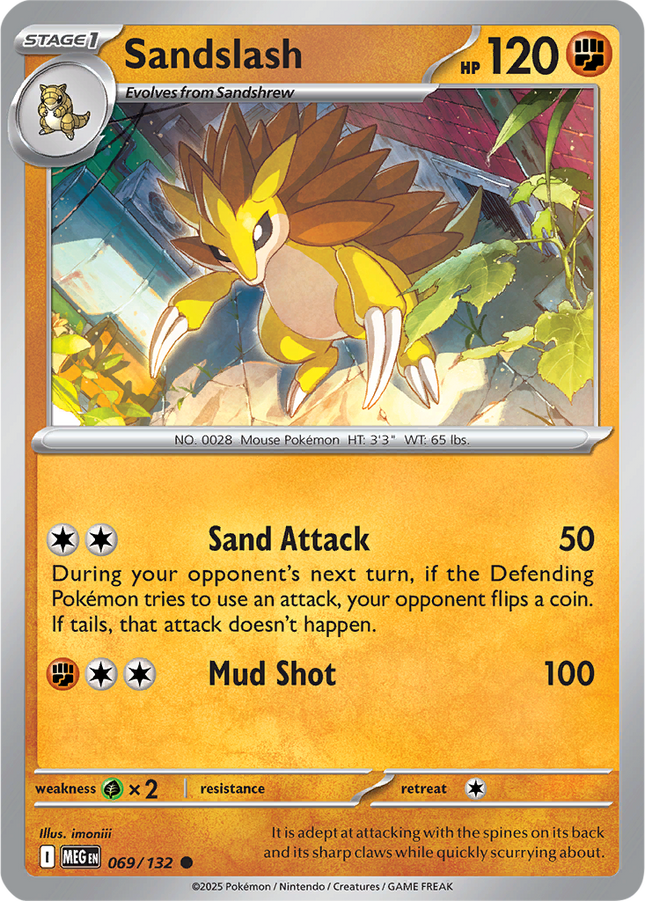 Sandslash 069/132 Reverse Holo Mega Evolution Pokemon Card