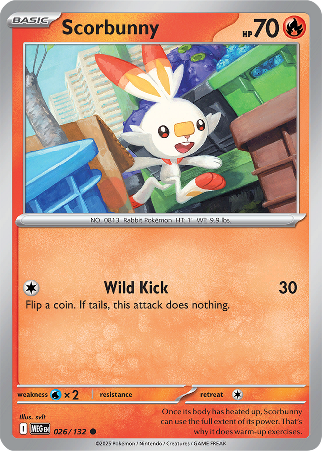Scorbunny 026/132 Reverse Holo Mega Evolution Pokemon Card