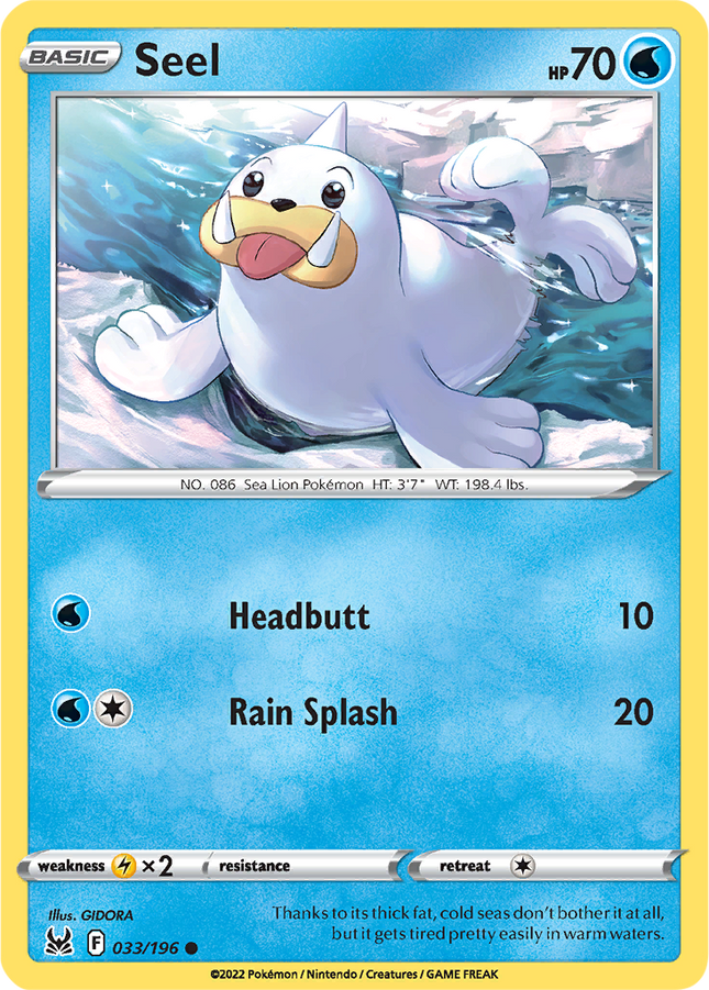 Seel 033/196 Reverse Holo Lost Origin Pokemon Card