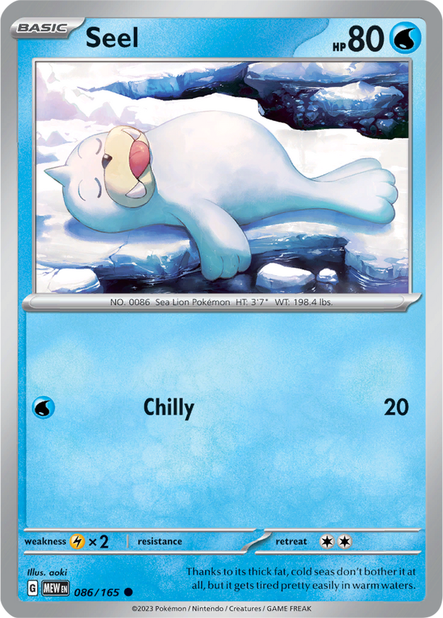 Seel 086/165 Reverse Holo 151 Pokemon Card