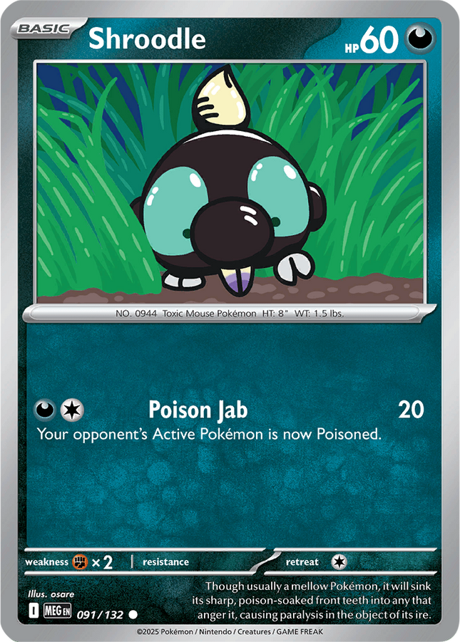 Shroodle 091/132 Non-Holo Mega Evolution Pokemon Card