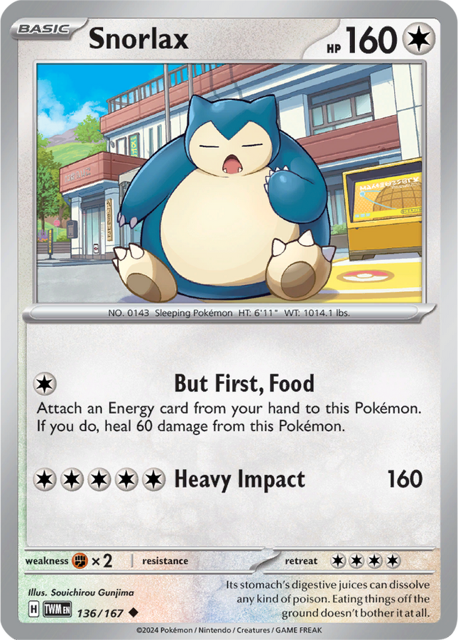 Snorlax 136/167 Non-Holo Twilight Masquerade Pokemon Card