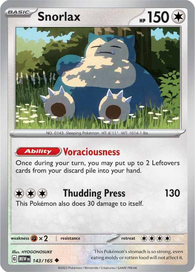 Snorlax 143/165 Reverse Holo 151 Pokemon Card