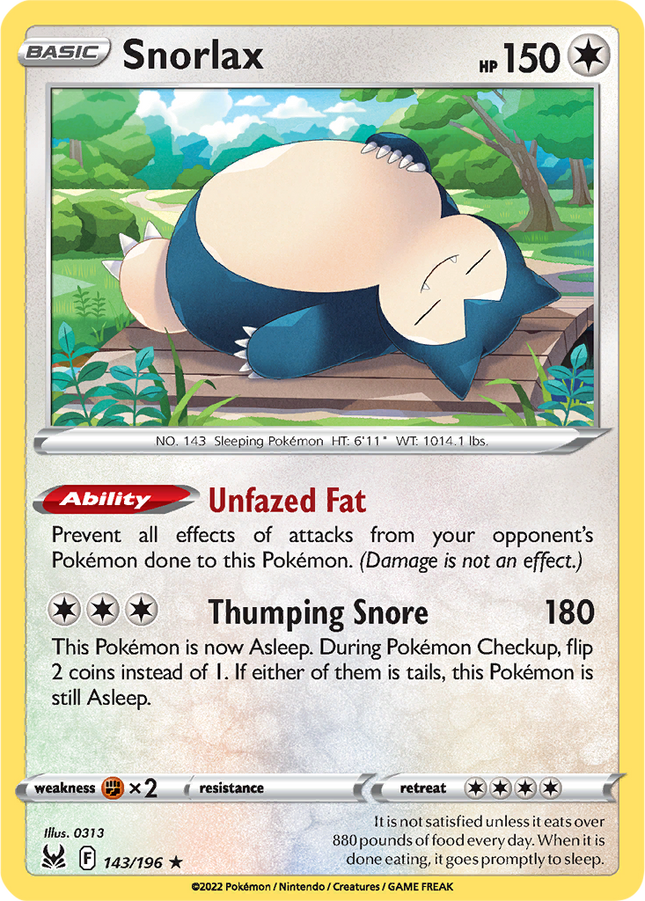 Snorlax 143/196 Holo Lost Origin Pokemon Card