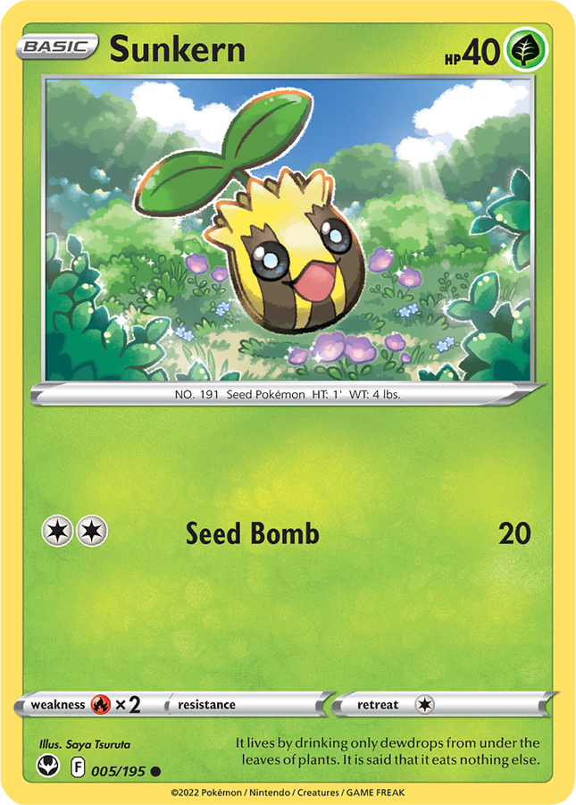 Sunkern 005/195 Reverse Holo Silver Tempest Pokemon Card