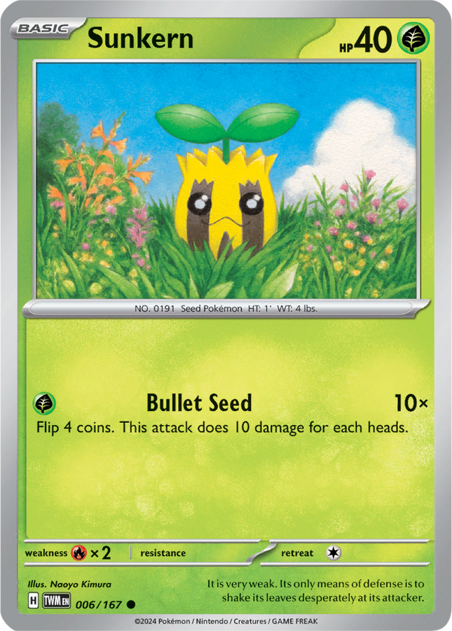 Sunkern 006/167 Reverse Holo Twilight Masquerade Pokemon Card