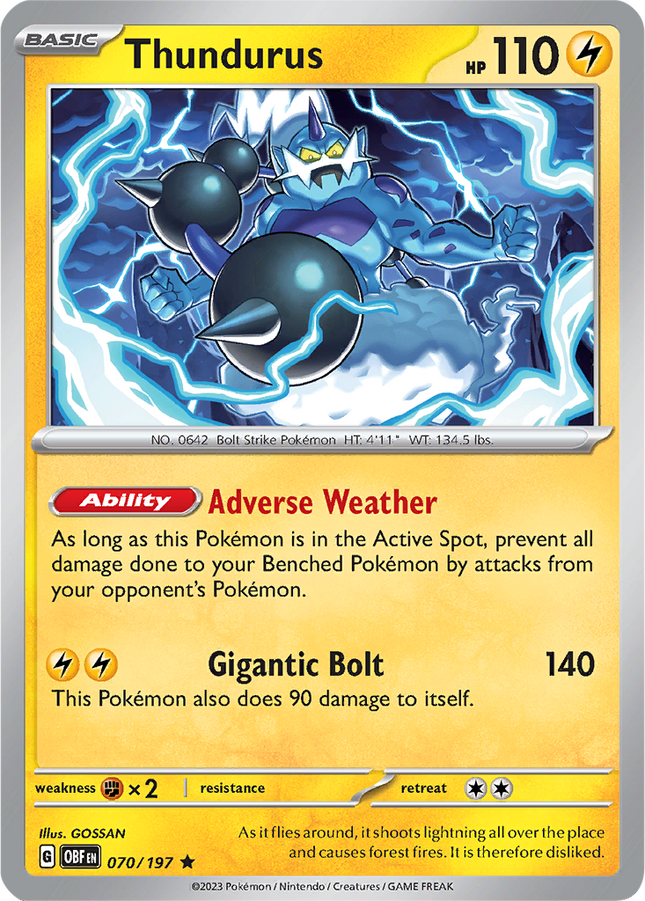 Thundurus 070/197 Reverse Holo Obsidian Flames Pokemon Card