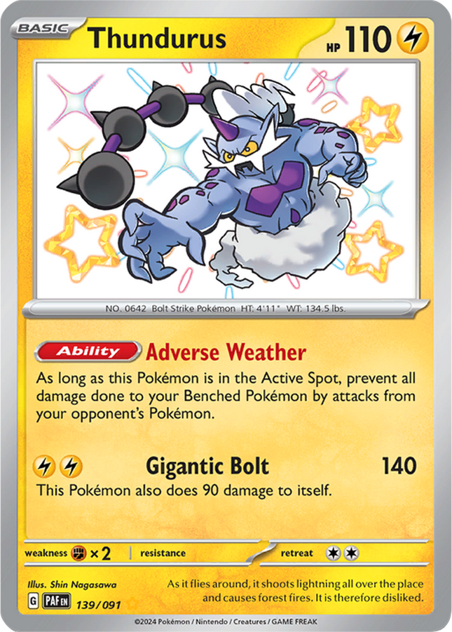 Thundurus 139/091 Shiny Rare Paldean Fates Pokemon Card