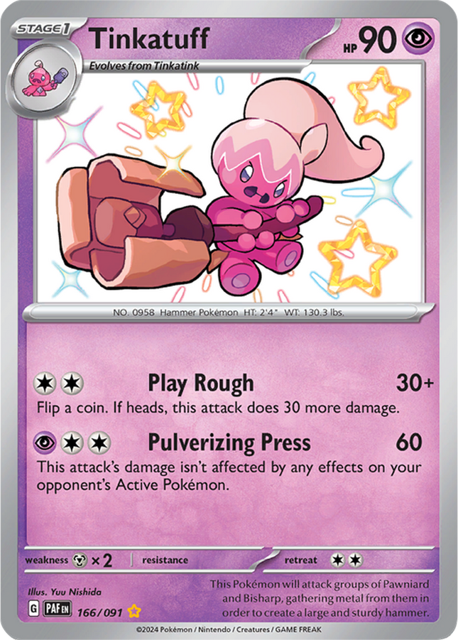 Tinkatuff 166/091 Shiny Rare Paldean Fates Pokemon Card