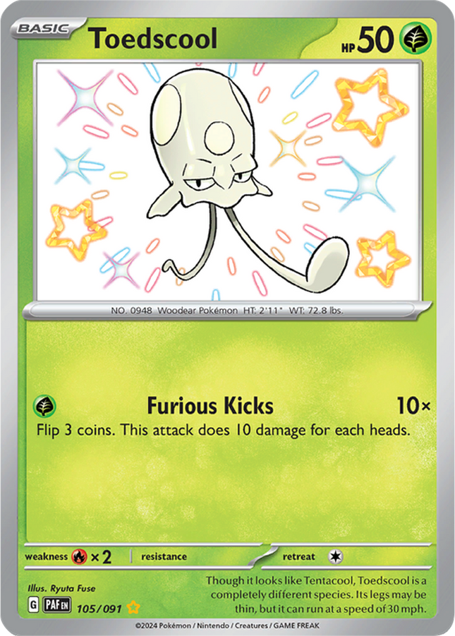 Toedscool 105/091 Shiny Rare Paldean Fates Pokemon Card