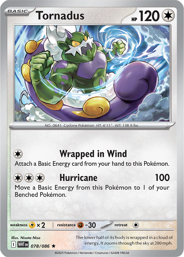 Tornadus 078/086 Master Ball Reverse Holo White Flare Pokemon Card