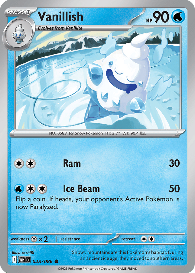 Vanillish 028/086 Poké Ball Reverse Holo White Flare Pokemon Card