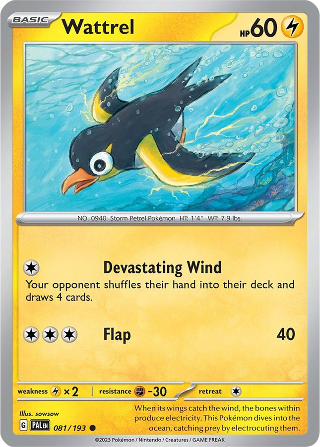 Wattrel 081/193 Reverse Holo Paldea Evolved Pokemon Card