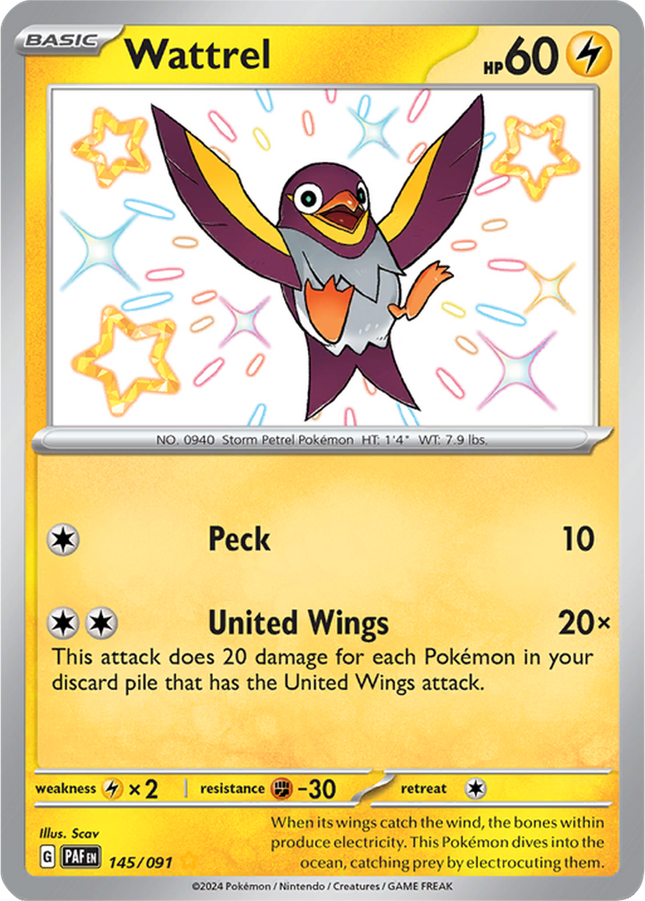 Wattrel 145/091 Shiny Rare Paldean Fates Pokemon Card
