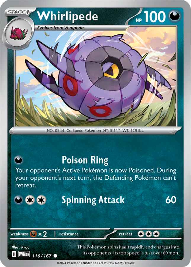 Whirlipede 116/167 Reverse Holo Twilight Masquerade Pokemon Card