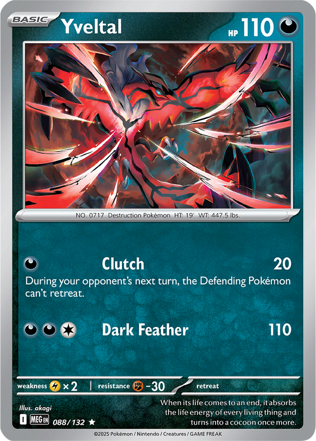 Yveltal 088/132 Reverse Holo Mega Evolution Pokemon Card